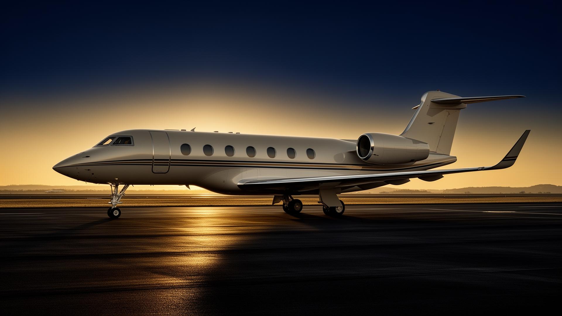 Gulfstream private jet at sunset